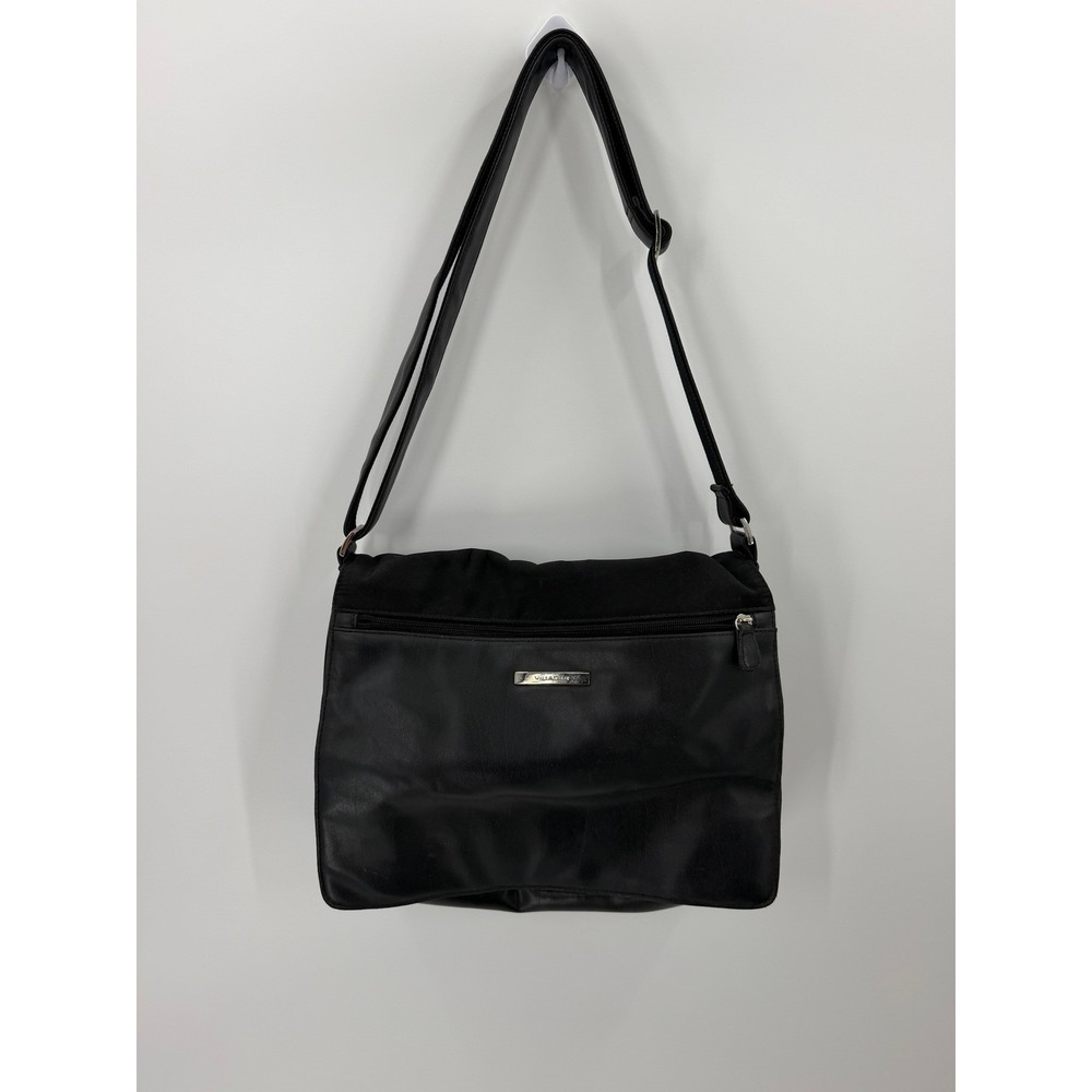 Villager Crossbody messenger Bag Multi Pocket Organizer OS Black Faux Leather